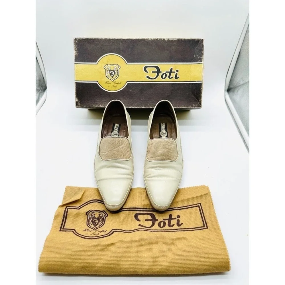 FOTI‎ Handmade Italy Loafers Mens 7D Luxury Exotic Leather Slip On Rare